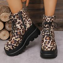 fashion Women's Leopard Print Gothic Ankle Boots Fashion Chunky Platform Combat Boots for Women 2024 Autumn Winter Thick Sole Punk Shoes 43 šviesios leopardo spalvos