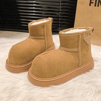 fashion Leopard Women Fur Ankle Platform Snow Boots Winter Flats Suede Plush Cotton Shoes Brand 2025 Trend Warm Casual Cozy Botas Mujer 35 kaštoninė