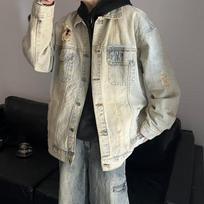 American Retro Couple Denim Jacket Season Tide Brand Gradual Change Top Loose Ruffian Handsome Tooling Jacket Men M mėlyna