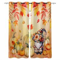 Thanksgiving Plant Pumpkin Maple Leaf Dwarf Plaid Blackout Curtains For Living Room Bedroom Window Treatment Drapes Home Decor W135 x H60cm beige