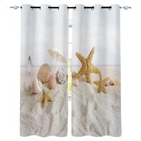 Starfish Shell Beach Blackout Curtains for Children Kids Home Decor Bedroom Living Room High Shading Window Curtains W135 x H60cm white