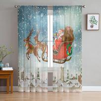 Kalėdos Santa Tiulio Langų Užuolaida Svetainei Skaidri Užuolaida Miegamajam Viešbučio Balkono Dekorui Spausdinta Voilė Užuolaida Užuolaidos W135 x H114cm gray