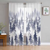 Trees Forests Silhouettes Abstract Sheer Curtains for Kids Bedroom Living Room Voile Window Curtains Tulle Drapes W135 x H114cm white