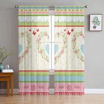 Love Flowers Texture Butterfly Sheer Curtain for Living Room Bedroom Voile Drape Kitchen Window Tulle Curtains Home Essentials 1 PCS W100XH250cm&Grommet Top white