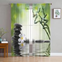 Orchidėjų akmenys Bambuko Zen Tiulio Užuolaidos Svetainei Miegamojo Dekoras Modernios Šifono Plonos Voile Virtuvės Langui Užuolaida 1 PCS W100XH250cm&Grommet Top white