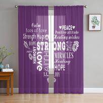 Love Warm Hugs Words Purple Window Treatment Tulle Modern Sheer Curtains for Kitchen Living Room the Bedroom Curtains Decoration W135 x H114cm