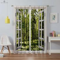 3D Spausdintos Užuolaidos Langų Peizažui, Imitacija, Modernios, Dekoratyvinės, Miegamajam, Svetainei, Darbo Kambariui, 2 Vnt. W50xH130(CM)x2PCS&Grommet Top black