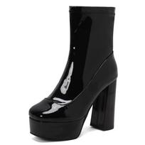 Madingi žieminiai trumpi platforminiai batai nuo lietaus moteriški Sexy Block Heel kulkšnies batai moterims Patentuoti raudoni baltai žalia šokių vakarėlio batai didelio dydžio 34 juoda
