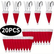 20Pcs/Lot Mini Santa Hat Christmas Wine Bottle Covers Xmas Bottles Holder Table Dinner Decorations 20Pcs red