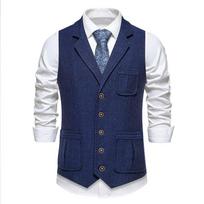 Men's Herringbone Single-breasted Lapel Vest Men's Suit Vest Men's Clothing 2XL tamsiai ruda spalva
