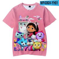 3D Print Chilren Tshirts Anime Gabbys DollHouse Boys Girls Cute Casual Clothes Fashion Oversized T Shirt Kids Tees Tops Clothing 110 pink