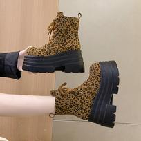 Fashion Leopard Platform Women Ankle Boots Super High Heels Designer Winter Suede Snow Shoes 2025 Trend Woman Autumn Lace Up Botas Mujer 35