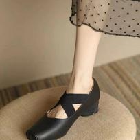Fashion Retro Cross Elastic Band Designer Ballet Mary Jane Shoes for Women Square Head Comfortable Soft Sole Mom's Casual Mid Heel Shoe 35 juoda