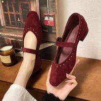 Fashion Women's Pumps 2024 Autumn New Red Square Toe Mary Jane Shoes Comfortable Shallow Mouth Women's Single Shoes Zapatos De Mujer 35 raudona