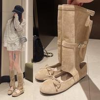 Fashion Suede Ballet Pumps Boots Bows Belt Buckle Round Toe Square Heels Slip-On Different Ways To Wear Fashion Elegant Sexy Women Shoes 35 chaki