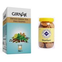 Girnar Detox Green Tea (36 Tea Bags) + Jyoti Ben's Namkeen Mathri 250g