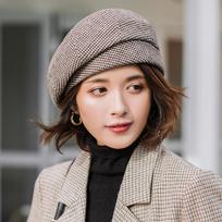 Thousand Bird Checkered Beret Women's Autumn Winter Retro Fashion Minimalist Style Painter's Hat one size