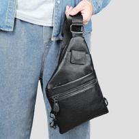 Natūrali oda Vyriška krūtinės rankinė Viršutinio sluoksnio karvės oda Laikymo Pečių Rankinė Crossbody Rankinė Krūtinės Rankinė juoda