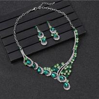 Rhinestone Choker Necklace Earrings for Women Crystal Bridal Weddings Jewelry Accessories žalia