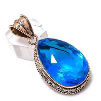 Natural Swiss Blue Topaz Gemstone Handmade Copper Jewelry Pendant 1.97  b6N65