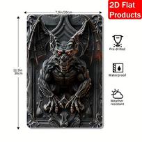 Vintažinis Gargoyle Kario Metalinis Aliuminio Ženklas, Sieninis Dekoratyvinis Plakatas, Vandeniui ir Atmosferos Poveikiui Atsparus, Puikiai tinka Namams juoda