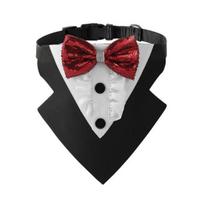 Pet Collar Sequined Bow Dog Bandana Collar Adjustable Comfortable Cats Triangle Scarf for Party Decor vyno raudonos spalvos