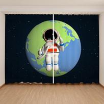 Cartoon Cute Space Astronaut Planet Curtain Children's Boys Girls Bedroom Window 2 Panels High Shading New Fashion Pattern W55 X H120cm X 2&HOOK