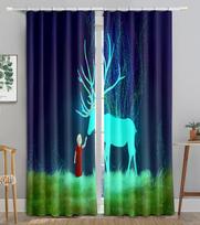 Green Forest Elk High Blackout Curtains Fairyland World Pink Starry Sky Curtains Bedroom Hotel Universal New Fashion Pattern W55 X H120cm X 2&HOOK
