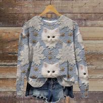 3D Katės Spausdinimo O-kaklo Hoodies Moterims 2023 Ruduo Žiema Atsitiktiniai Gatvės Drabužiai Laisvi Gatvės Drabužiai Nauja Mada Atsitiktinis Džemperis Moteris L gray