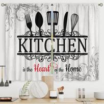 2pcs Fashion Minimalist Knife Fork Text Kitchen Window Curtains Easy Install for Bedroom Study Cafe Living Room Home Decoration W60xH100(CM)x2pcs&Hook