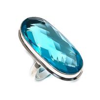 Swiss Blue Topaz Gemstone Handmade 925 Sterling Silver Jewelry Ring Size 8 L1K57