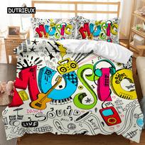 Guitar Duvet Cover Set Twin Rock Music Comforter Cover Set Hip Hop Hippie Quilt Cover Blue Guitar Polyester Bedding Set for Teen EU single(135x200cm) white