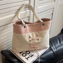 Commute Large Capacity Women Tote Bag High Quality Versatile Contrast Color Shoulder Pack Leisure Handbag For Travel 30-50cm white