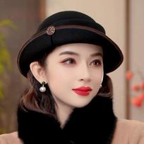 Moteriškas žieminis vakarėlio formalus Fedora 100% vilnos veltinis skrybėlė moteriška prašmatni cloche skrybėlė moteriška mada galvos apdangalas 57cm head 55-58cm bordinė