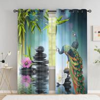 2 Pieces Peacock and Orchid Curtains for Bedroom Living Room Floor-to-ceiling Window Kitchen Blinds cortinas Grommet Top Drapes (W50H130cm)-2pcs&Hook gray