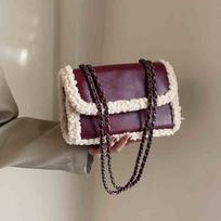 Avies vilnos maža kvadratinė rankinė moterims retro patchwork universali kasdienė pečių rankinė rudenį žiemą (20cm<Max Length<30cm) brown