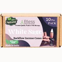 Bless-International Baltasis-Šalavijas-100%-Natūralūs-Smilkalai-Atgalinio-Srauto-Kūgeliai-Kriokliui Rankų-Darbo-Organiniai-Be-Cheminių-Medžiagų Apsivalymui-Atsipalaidavimui Pack of 10 Cones