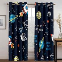 Outer Space Astronauts Curtains for Children's Bedroom, Living Room, Free Shipping, 2 PCs 100W130H(CM)40x51in&Hook white