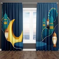 Cartoon Ramadan Kareem Celebration Window Curtains Blinds for Living Room Kids Bedroom Kitchen Door Home Decor 2Pcs Bothroom W50 X H130(CM)X2&Hook