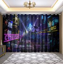 2 panel Cyberpunk Anime City View Curtains for Bedroom Living Room Floor-to-ceiling Window Kitchen Blinds cortinas Rideaux Milled cotton fabric&Rod Pocket