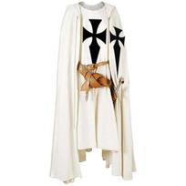 Vyriškas viduramžių riterio kryžiuočio tamplieriaus juodasis Helovino kostiumas su gobtuvu, apsiaustas chalatas Cosplay Renaissance S-6XL S balta