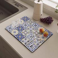 Tableware Drying Mat Printed Coffee Machine Drain Pad Countertop Absorbent Draining Mat Placemat Dinnerware Table Home Decor 30x40cm gray