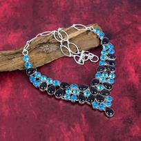 Blue Sunstone, Blue Topaz 925 Solid Sterling Silver Necklace with Adjustable Chain, Handmade Gemstone Jewelry Necklace For Memorial Day Adjustable With 18 Inches mėlyna