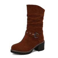 Women's high-heeled short boots autumn and winter thick-heeled suede large-size casual boots 35 ruda