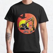 Men Fashion Casual Short Sleeves Excavator Black Tees Oversized T-shirts S juoda