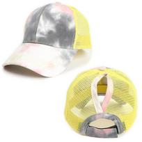 Women's Tie-Dye Baseball Cap, Breathable Mesh Back Trucker Hat with Ponytail Hole, Adjustable Dad Hats for Daily Wear, Travel, Sports Adjustable geltona