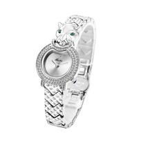 Ladies' Full Diamond Dial Luxury Watch Fashion Gemstone Inlaid Leopard Head Bracelet Quartz Watch Ladies' Exquisite Gift Watch sidabras
