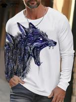Wolf Print Men's Long Sleeve T-shirt Y2k Clothes Vintage Wolf Graphic T shirts Breathable T-shirts for Men Simple Men's Clothing S black
