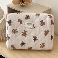 Rožinė dryžuota meškiuko kosmetinė krepšys – mielas animacinis, dygsniuotas, nešiojamas, studentams, prausimosi krepšys clutch bag chaki