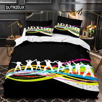 Dance Duvet Cover Microfiber Crowd Carnival Dancing Twin Bedding Set Rainbow Striped Stars Youth Vitality Theme King Quilt Cover 150x200cm 3pcs black